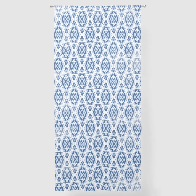 Abstract Tie Dye Indigo Blue Shibori Pattern Sheer Curtains (Front)
