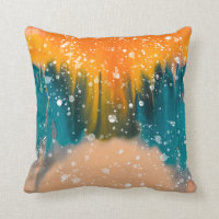 Abstract - Tie Dye Orange and Blue Speckled Paint Throw Pillow