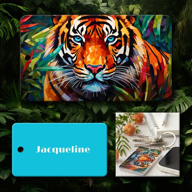 Abstract Tiger Acrylic Rectangle Named Keychain (Creator Uploaded)
