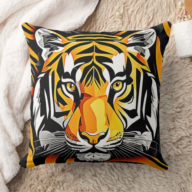 Abstract Tiger Art Throw Pillow (Blanket)