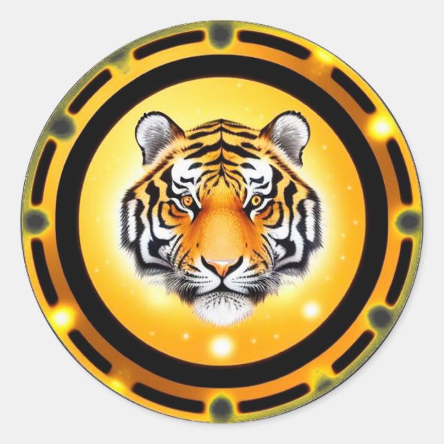 🐅 Abstract Tiger Face Laptop Decal 🐅 Classic Round Sticker (Front)