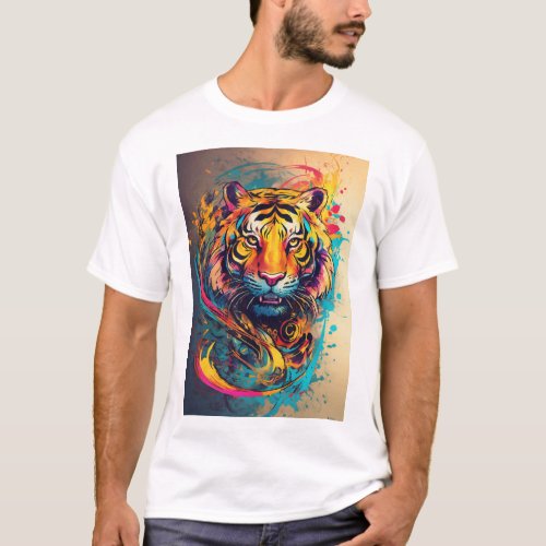 Abstract Tiger Printed Basic T_Shirt