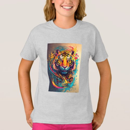 Abstract Tiger Printed Girls T_Shirt