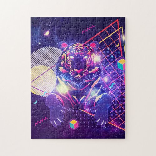 Abstract tiger retro cosmic design jigsaw puzzle