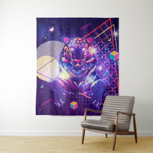 Abstract tiger retro cosmic design tapestry