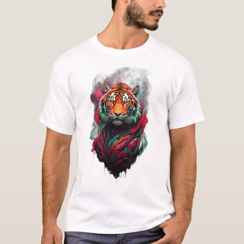 Abstract Tiger Vortex Neon Minimalism T_Shirt