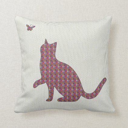 Abstract Tile Patchwork Kitty Cat kitten Butterfly Throw Pillow