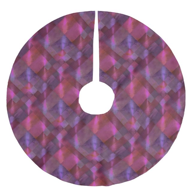 Abstract Tile Pattern Magenta and Purple Brushed Polyester Tree Skirt (Front)