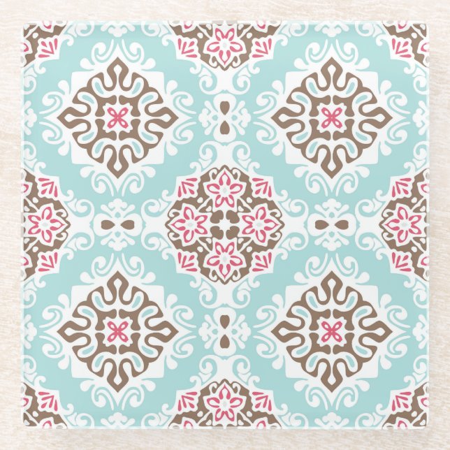 Abstract Tiled: Vintage Seamless Pattern Glass Coaster (Front)