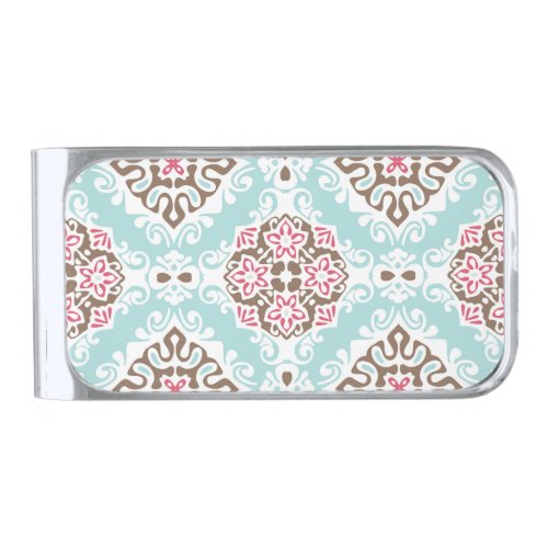 Abstract Tiled Vintage Seamless Pattern Silver Finish Money Clip