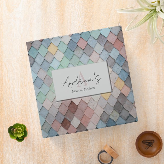Abstract Tiles Monogrammed Recipe 3 Ring Binder (In Situ)