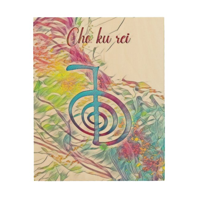 Abstract Traditional Reiki Symbol Cho Ku Rei Wood Wall Art (Front)