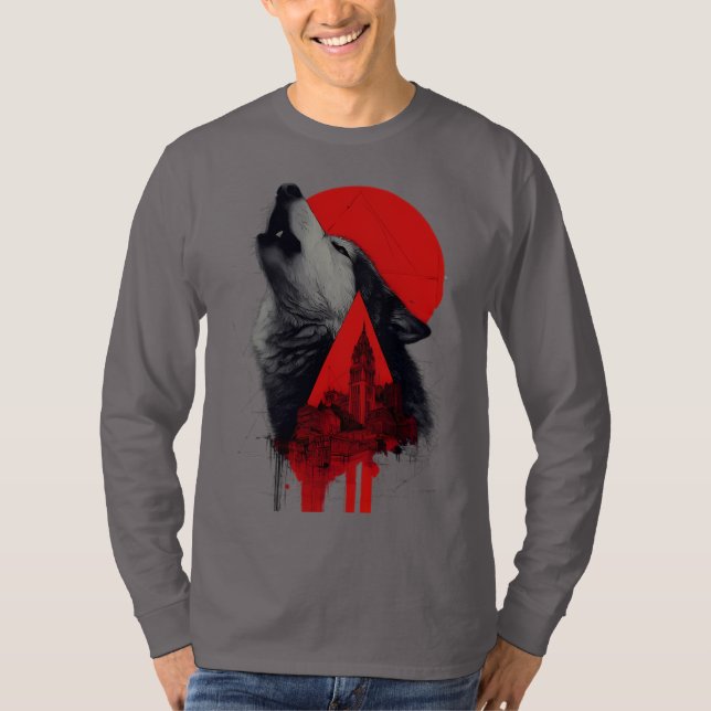 Abstract Trash Polka Howling Wolf Long Sleeve T-Shirt (Front)