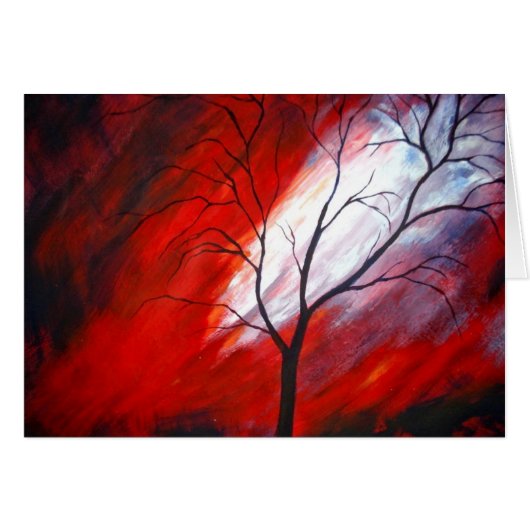 Abstract Tree and Red Sky Cards (Front Horizontal)