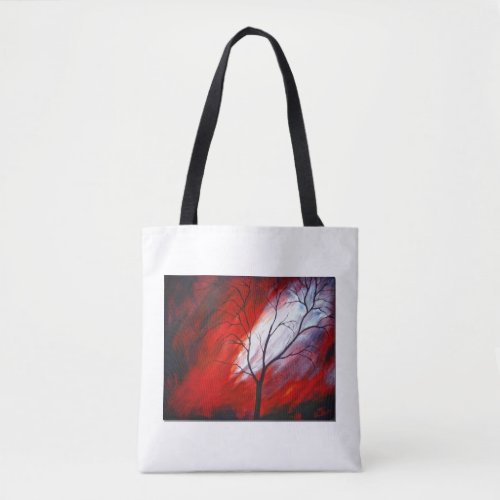 Abstract Tree and Red Sky Tote Bag