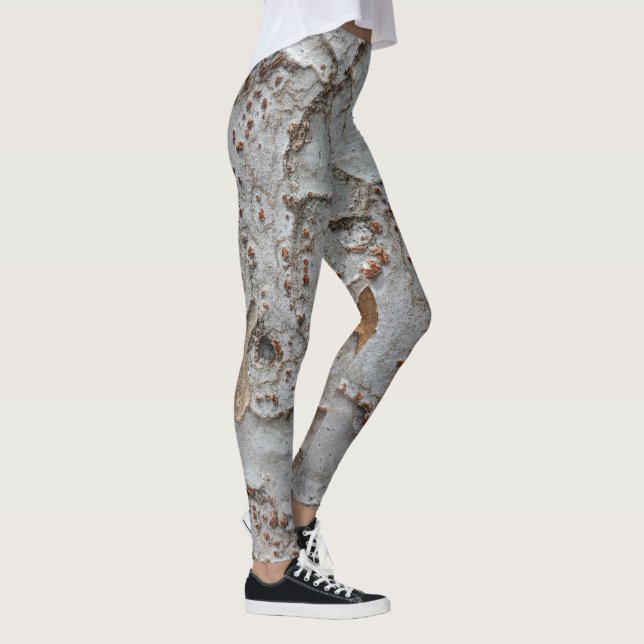 Abstract Tree Bark Photo White Gray Pattern Nature Leggings (Right)