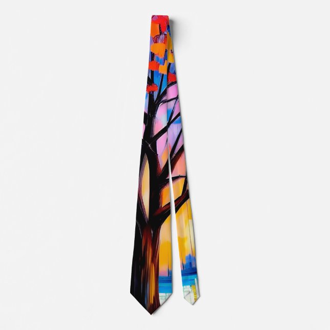 Abstract Tree Colorful Mens Fashion Tie (Front)