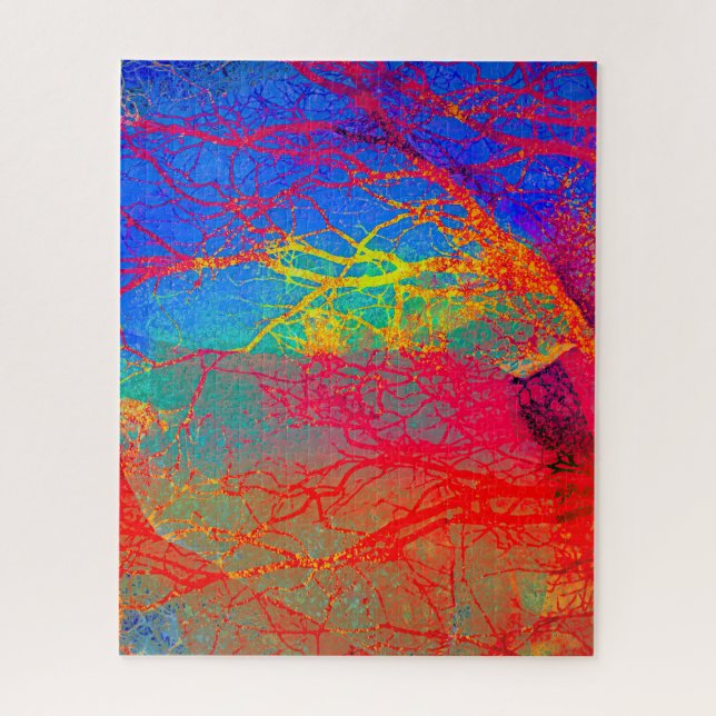 Abstract Tree Design in Red And Blue Jigsaw Puzzle (Vertical)
