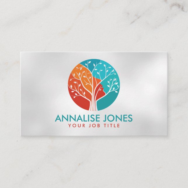 Abstract Tree - Female Profile Shape Business Card (Front)