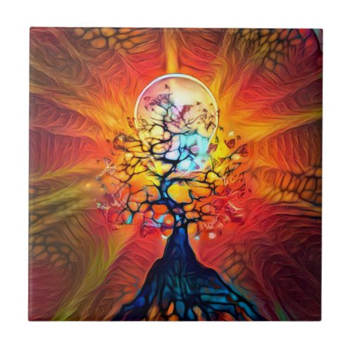 Abstract Tree in Sunset Ceramic Tile