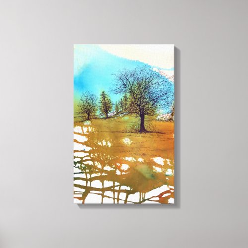 Abstract Tree Landscape Watercolor Ink Canvas Print