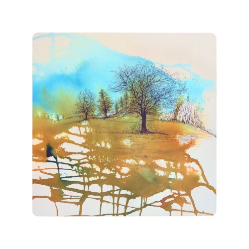 Abstract Tree Landscape Watercolor Metal Print