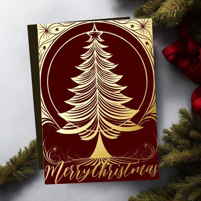 Abstract Tree Merry Christmas Theme Illustration Foil Holiday Card (Creator Uploaded)