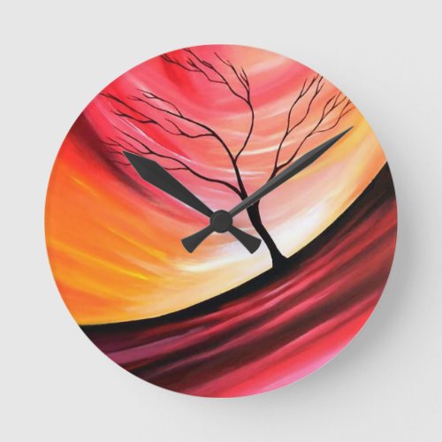 Abstract Tree _ Modern Art Round Clock