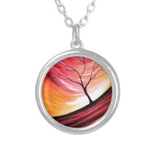 Abstract Tree _ Modern Art Silver Plated Necklace