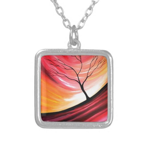 Abstract Tree _ Modern Art Silver Plated Necklace
