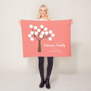 Abstract Tree Modern Script Family Name Fleece Blanket