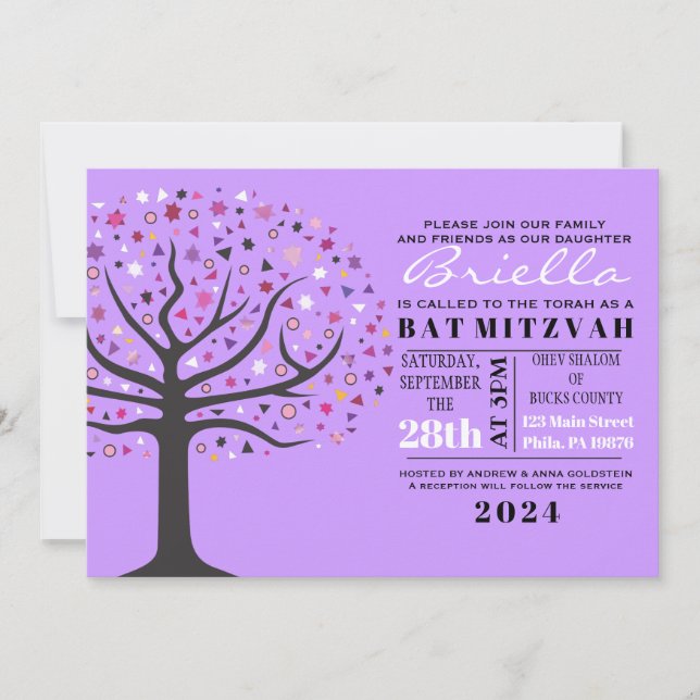 Abstract Tree of Life Bat Mitzvah Invitation (Front)