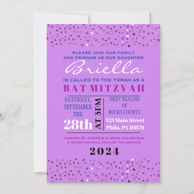 Abstract Tree of Life Bat Mitzvah Purple Invite (Front)