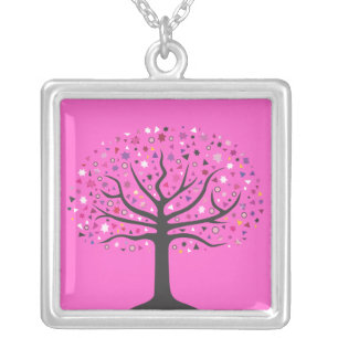 Abstract Tree of Life Bat Mitzvah Silver Keepsake Plated Necklace