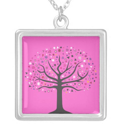 Abstract Tree of Life Bat Mitzvah Silver Keepsake Silver Plated Necklace