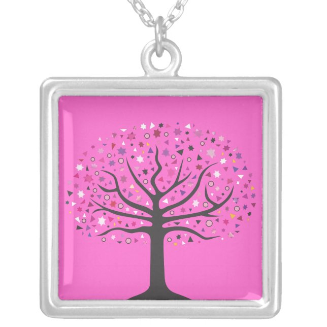 Abstract Tree of Life Bat Mitzvah Silver Keepsake Silver Plated Necklace (Front)