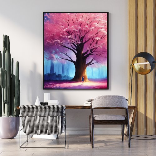 Abstract Tree of Life Pink Watercolor Painting  Poster