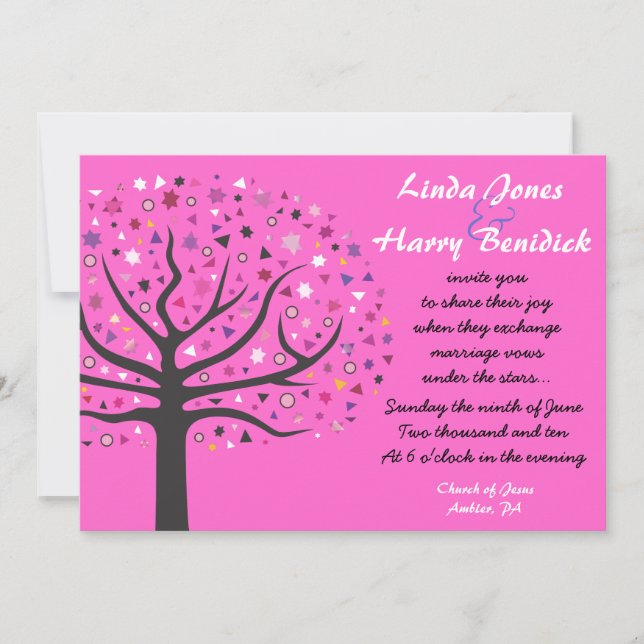 Abstract Tree of Life Wedding Invitation Pink (Front)
