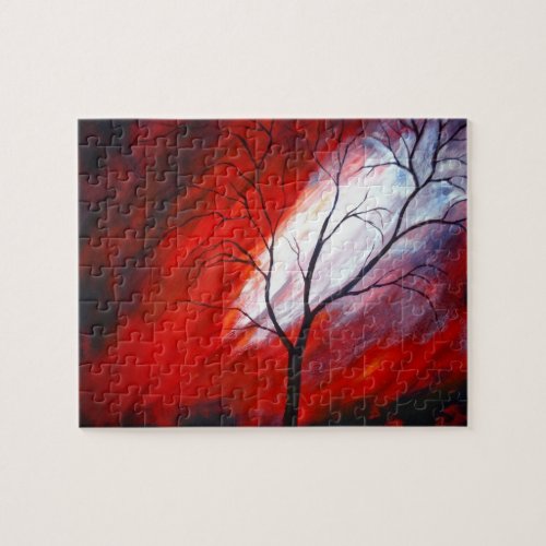 Abstract Tree  Red Sky Jigsaw Puzzle