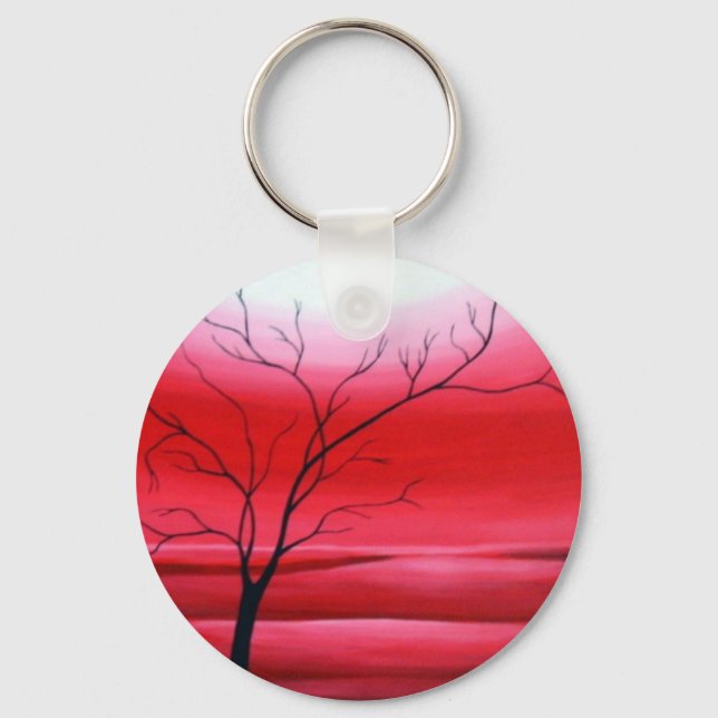 Abstract Tree Red Sky Keychain (Front)