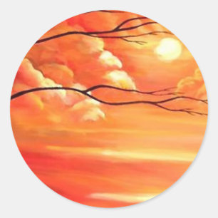 Abstract Tree & Red Sunset Classic Round Sticker