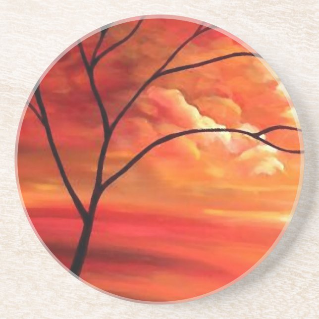 Abstract Tree & Red Sunset Drink Coaster (Front)