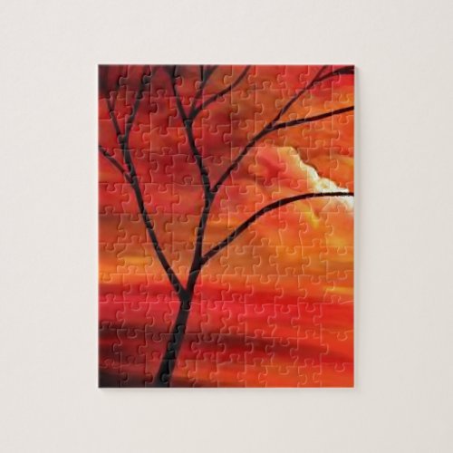 Abstract Tree  Red Sunset Jigsaw Puzzle