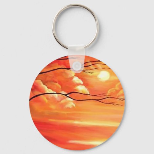 Abstract Tree  Red Sunset Keychain
