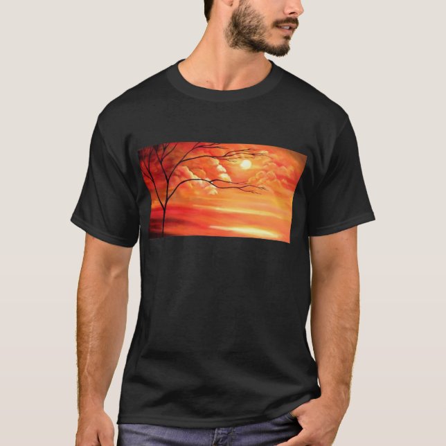 Abstract Tree & Red Sunset T-Shirt (Front)