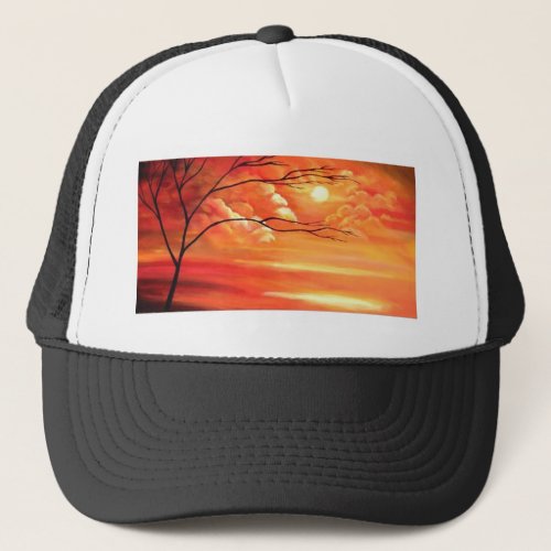 Abstract Tree  Red Sunset Trucker Hat