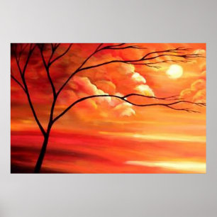 Abstract Tree & Sunset - Creative Modern Art Poster