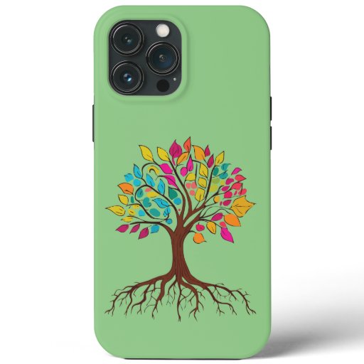 Abstract tree with roots and colorful leaves. iPhone 13 pro max case
