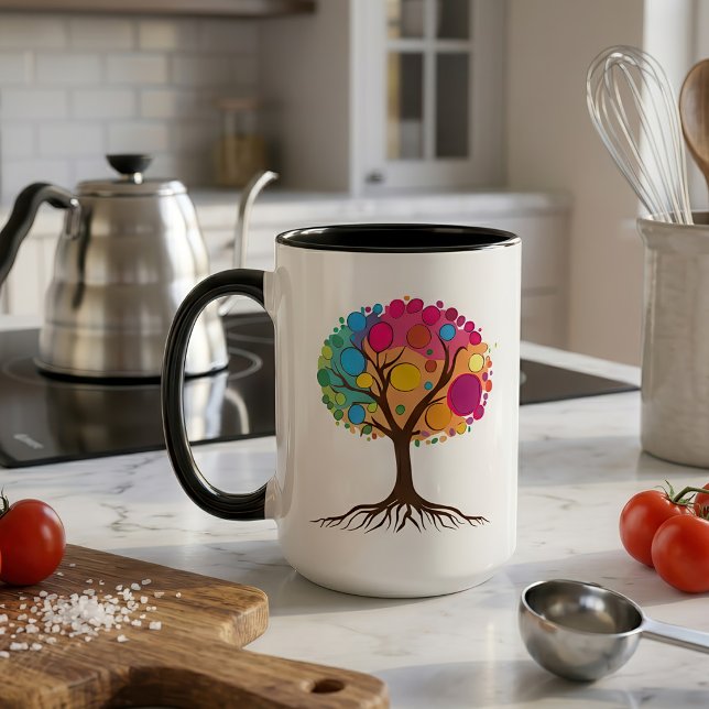 Abstract tree with roots and colorful leaves. mug (Abstract tree with roots and colorful leaves. mug)