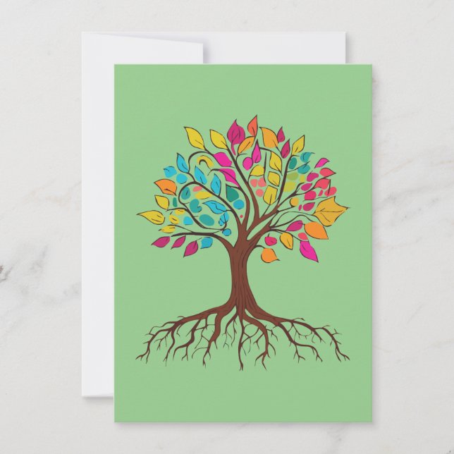 Abstract tree with roots and colorful leaves. note card (Front)